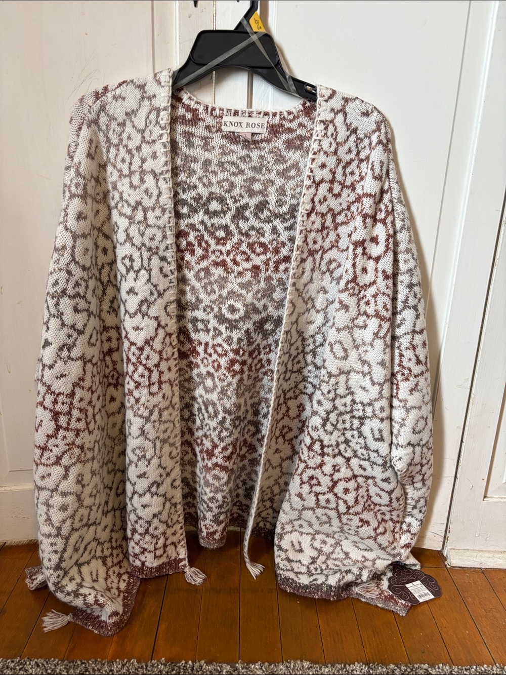 Knox Rose Cream & Brown Open-Front Patterned Cardigan